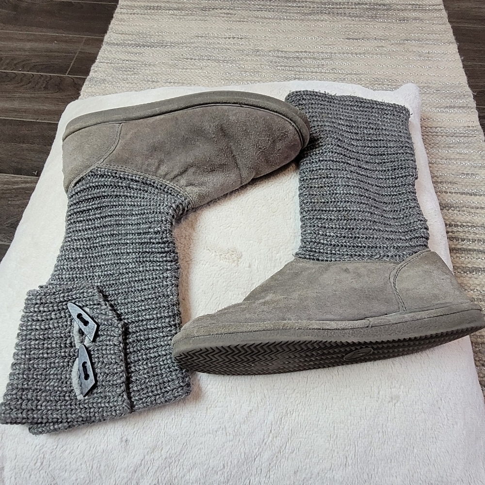 Bear Paw gray knit tall fold over boots - Picture 2 of 8